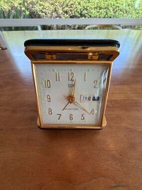 Vintage Elgin Bradley Time Division Day and Date Mechanical Travel Alarm Clock